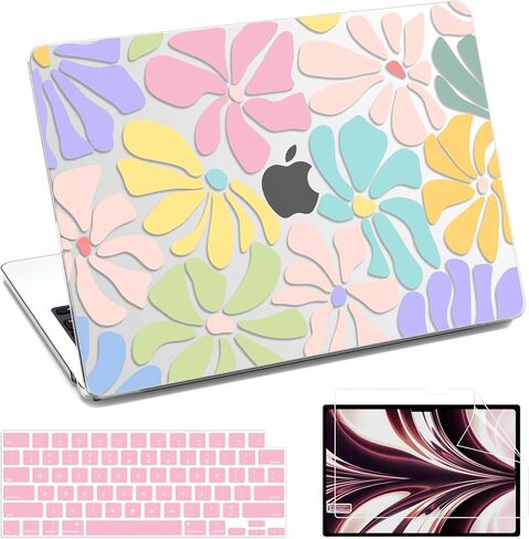 AKIT متوافق مع حافظة MacBook Air 13 بوصة 2025 2024 2023 2022 M4 M3 M2 A3240 A3113 A2681، غطاء صلب للكمبيوتر المحمول مع واقي شاشة + غطاء لوحة مفاتيح لجهاز MacBook Air 13.6 بوصة - زهور ملونة in Kuwait