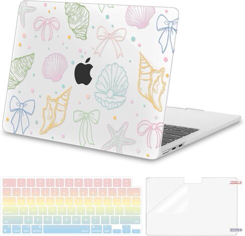 حافظة MOSISO متوافقة مع جهاز MacBook Air 13 بوصة 2025 2024 2023 2022 M4 A3240 M3 A3113 M2 A2681، غطاء صلب من البلاستيك وغطاء لوحة مفاتيح وواقي شاشة لجهاز MacBook Air 13.6 بوصة، صدف وعقدة فيونكة in Saudi Arabia