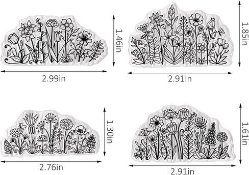 4 PCS Flowers Background Clear Stamps for Card Making, Daisy Flowers Rubber Stamps Florial Scenery Transparent Stamp Seal for Crafting DIY Scrapbooking Photo Album Decorations in Saudi Arabia
