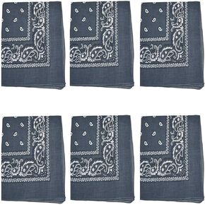 Pack of 6 X Large Paisley 100% Cotton Double Sided Printed Bandana - 27 x 27 inches by M.H.I. (Grey)