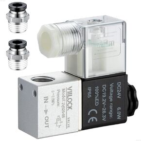 VIILOCK Pneumatic Solenoid Valve, 2 Position 2 Way 1/4"NPT Electric Solenoid Air Valve Normally Closed 2V025-08 (DC24V)