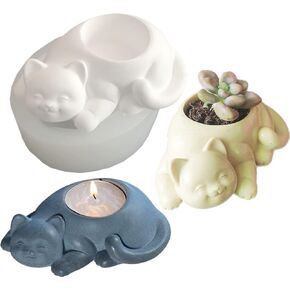 Cat Silicone Flower Pot Mold Concrete Candlestick Silicone Candle Holder Mold Succulent Planter Cement Clay Mold