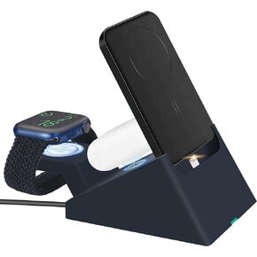 UUMAO 5000mAh Magnetic Wireless Power Bank,for/iPhone MagSafe Battery Park Wireless Charging Stand/iWatch/Airpods 4in1Charging at The Same time.Dual Interface Input,PD20W Output (Black) (Black)