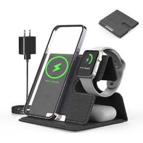 JIELIELE 3 in 1 Wireless Charging Station for Apple Multiple Devices, Fast Charging Charger for iPhone 15 14 13 12 11 /Pro/Pro Max, i Watch Series, Airpods Pro 3 2, Foldable & Portable Charging Stand
