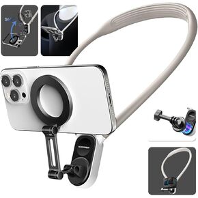 SEANCHEER H-01 Magnetic Neck Holder Mount POV Vlog Hands Free Phones Neck Holder Chest Stand with Magnetizer Ring Video Recording for iPhone 15 14 Series Android Smartphone Go Pro Action Camera（Black）