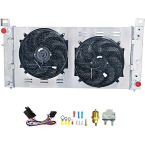 KUUHLERSAT CU2423 34 Inch Core Radiator for 1996-2014 Chevy GMC Silverado Sierra Escalade Tahoe 4.8 5.3 6.0 6.2, 1 Row Aluminum Radiator + Shroud/Fan + Relay Kit