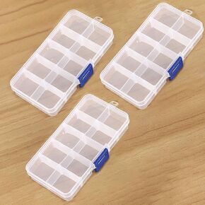 Transparent Plastic Grid Box Storage Organizer,Adjustable Dividers Travel Small Size Case with Lid for Display Collection,Organizing Small Parts,Cotton,Swab,Ornaments,Beads,Jewlery,Rings (10 Grid)