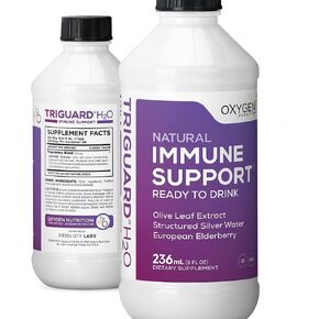 Triguard Plus Colloidal Silver Water, Sambucus Elderberry Extract & Olive Leaf Extract, 3-in-1 Liquid Immune Support Ready to Drink | Powerful Immune System Booster | Great Taste - 8oz, Made in USA