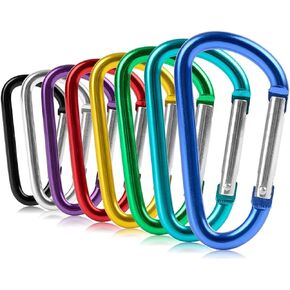 ZEINZE Carabiner Clip 3" Aluminum D-Ring Spring Loaded Gate Small Keychain Carabiners Clip Set for Outdoor Camping Mini Lock Hooks Spring Snap Link Key Chain Durable Improved Design 8 Pack