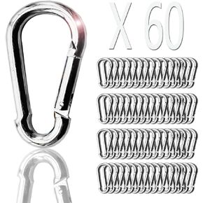 Acrux7 60 Pack Spring Snap Hooks 1.57 Inch Heavy Duty Carabiner Clips M4 Zinc-Galvanized Steel Quick Link Safety Connector for Hammock Camping Fishing Hiking and Traveling