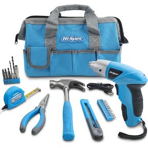Hi-Spec 21-Piece Pink Tool Set with 3.6V USB Electric Power Screwdriver, Tool Kit for Women,Ladies Tool with Tool Bag, Household Tool Kit for Dorm,DIY
