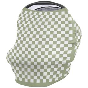 Sage Green Car Seat Covers for Babies, Nursing Breastfeeding Covers Stretchy Breathable Baby Carseat Canopy Cover for Girls and Boys Shower Gifts Modern Minimalism Checkered Plaid