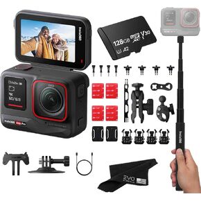 Insta360 Ace Pro - Waterproof Action Camera Co-Engineered with Leica, Flagship 1/1.3" Sensor, 8K24, 4K120fps, 48MP, Active HDR, 2.4" Flip Screen|Bundle Includes Motorcycle Kit, Selfie Stick, 128GB