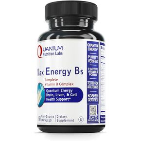 QNL Max Energy Bs - B Complex Vitamins for Women & Men - Offers Liver Support - Natural Energy Supplement - Brain Health Supplement - 60 Plant-Source Capsules