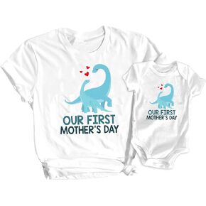 SoRock First Mother's Day T-Shirt Matching Mom & Baby Boy Dinosaur Onesie Gift