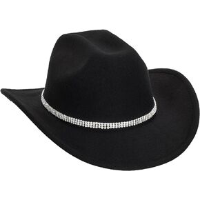 Rhinestone Western Cowboy Hats for Women - Vintage Wide Brim Cowgirls Hat Bling Diamond Hat for Disco Music Party M/L