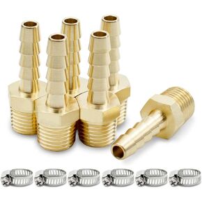 Bwintech 6 Pcs Hose Barb Fittings, 3/8" Barb x 1/4" NPT Thread Female Barb Connector with 6 Pcs Clamps