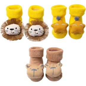 Vaguelly 3 Pairs Infant Cartoon Socks Booties Socks Newborn Boys Girls Thicken Terry Socks Baby Winter Warm Cotton Socks,1-3 Years Old