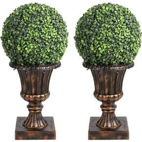 CABIHOME 2 Pcs 12" Artificial Plant Topiary Ball, Faux Boxwood Balls with Led, Topiary Balls Artificial Outdoor Set of 2 for Backyard, Balcony, Garden, Wedding, and Home DéCor
