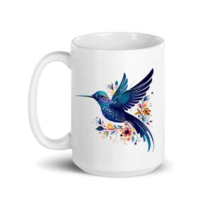 Hand Printed Hummingbird Ceramic Coffee Mug - 15 oz Hummingbird Coffee Mug with Handle - Unique Bird Gift for Bird Lovers (H1) in Kuwait