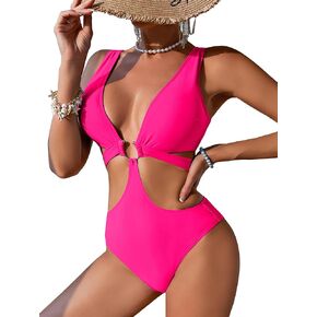 Lilosy Sexy Metal O Ring Linked Cutout Low Cut One Piece Swimsuit High Leg Brazilian Bathing Suit