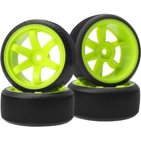 ShareGoo 4PCS/Set 1/10 Drift Car Tires,62mm Hard Plastic Tires & Wheel Rims 12mm Hex Compatible with Traxxas HSP Tamiya HPI Kyosho Wltoys RC 1/10 On Road Drift Drifting Car (Green)