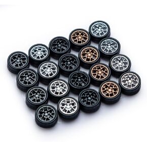 CHENZHIZHAO 1/64 Wheels and Tires Set, 64 Scale die-cast Model Modification, 64 Scale Miniature Scene Production, ABS Injection Rubber Tires, 5 Sets Packaging，Style F
