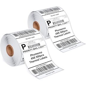 Phomemo 4"x6" Direct Thermal Shipping Label, Pack of 1000 4x6 Thermal Labels - for Shipping Labels,Mailing,Address, Product Logo, Barcode Labels,Strong Adhesive (White)-Roll Version