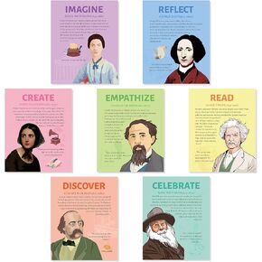 Fiupan Famous Authors Educational Poster - 7Pcs Back to School Influential Writers Literature Motivational Quotes History Wall Print, Famous People Unframed Artwork Decoration Gift for School Office