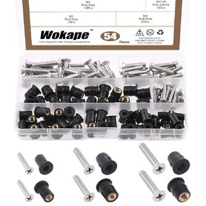 Wokape 108 قطعة M4 M5 M6 طقم صواميل بئر من النيوبرين مع براغي من الفولاذ المقاوم للصدأ، صواميل مطاطية للزجاج الأمامي طقم مسامير لقوارب الكاياك للدراجات النارية in Kuwait