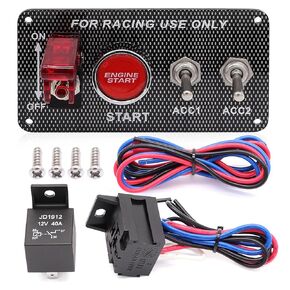 Taxutor Ignition Switch Panel Kit, DC 12V 4 in 1 Car Engine Start Push Button LED Carbon Fiber Toggle Switch Panel for Racing Car