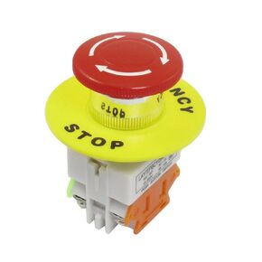 YQBOOM 2pcs 22mm Mounting Hole Latching Emergency Stop Push Button Switch Red with 60mm Emergency Stop Sign 1NO 1NC
