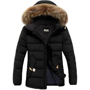 FOURSTEEDS Womens Light Weight Down Coat with Fur Hood Parka Puffer Jacket Coat with Pockets Black XL
