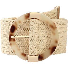eYLun Women Straw Woven Belt Elastic Braided Stretch Waist Belt Ladies Boho Buckle Dress Buckle Belt