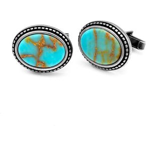 أزرار أكمام كبيرة من الفضة الإسترلينية للرجال من تشيكوتا مع شكل بيضاوي وأحجار كريمة فيروزية عتيقة in Kuwait