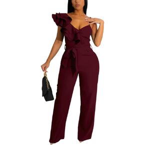 HBQ Womens Casual One Piece Jumpsuits V-Neck Sleeveless Ruffle Elegant Romper Wide Leg Pant Sexy Party Clubwear Overalls