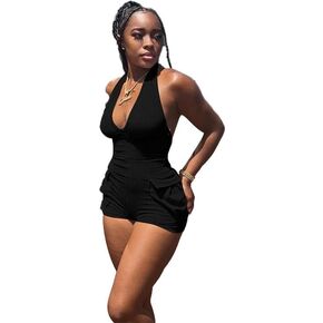 indus Womens Summer Sleeveless Hanging neck and backless pocket jumpsuit