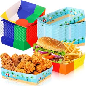 Teling 36 Pcs Beach Theme Party Supplies Large Beach Paper Plates Summer Pool Food Trays Nacho Boats 5 lb Food Boats Nacho Trays Disposable Serving Snack Tray for Beach Ball Party Birthday Decorations