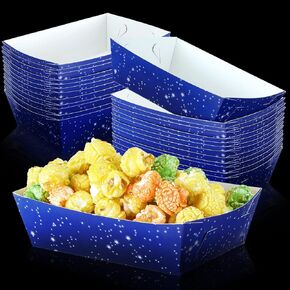 48 Pcs Space Theme Party Paper Food Trays Galaxy Starry Night Paper Food Boats Snack Candy Popcorn Nacho Hot Dog Trays Serving Bowl for Food Buffet Birthday Party Decorations