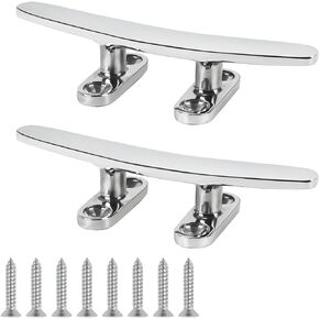 ORLANG 316 Stainless Steel Boat Cleats 5 Inch/6 Inch/8 Inch (3 Size), Open Base Dock Cleats with Fasteners, Boat Dock Cleat Rope Cleat for Boat Docks, Decks or Nautical Decor (4 Pack)