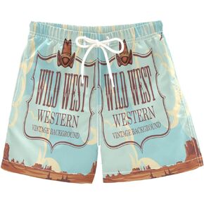 Western Cow Bull Boys Swim Trunks Toddler Swimwear Beach Board Shorts Quick Dry Kids Bathing Suits 4T