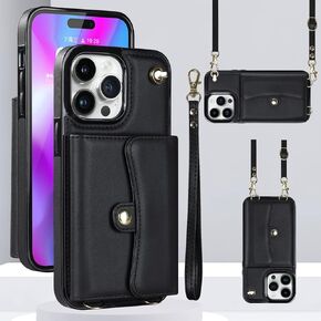 JYYVE for iPhone 14 Case 6.1 Inch, Crossbody Purse Wristlet Shoulder Strap Trendy Protective Cover for iPhone 14 -White