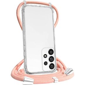 FOQENCCI Clear Case for Samsung Galaxy A53 5G with Adjustable Crossbody Strap Clear Soft TPU+ Hard PC Lanyard Phone Case for Women Girly Anti-Scratch Bumper Shockproof Phone Cover - Pink