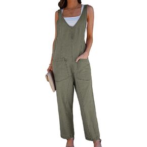 luvamia Jean Overalls for Women Sleeveless Denim Jumpsuit Casual Baggy Overall Jumpsuits Loose Fit Jumpers with Pockets