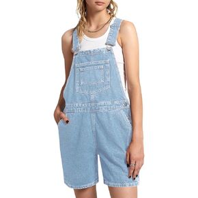 PLNOTME Womens Casual Denim Overalls Summer Adjustable Strap Vintage Bib Shortalls Short Romper with Pockets