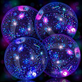 4 Pack LED Beach Ball Jumbo Pool Toys Balls Glow in the Dark Giant Inflatable Ball Confetti Glitters Inflatable Clear Beach Ball Swimming Pool Beach Sand Balls for Summer Beach Pool Party (Lake Blue) in Kuwait