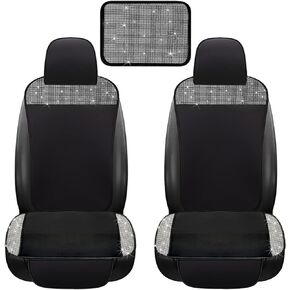 dayutech 3 Pack Bling Car Interior Set Accessories for Women, 2 Pair Car Front Seat Covers with Car Armrest Center Console Cover (2Pcs Front Seat with Armrest-White)