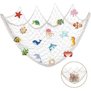 Lopeastar Natural Fishing Net Room Decor with Sea Animals Cutouts Stickers, Large 48 x 78 Inch Ocean Theme Room Decor Aesthetic Toy Storage Fish Net Set in Kuwait
