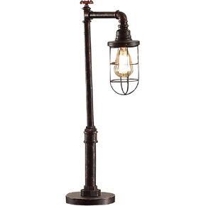 Benjara BM308998 29 in. Industrial Pipe Design Table Lamp with Dome Shade Rustic Bronze & Brown