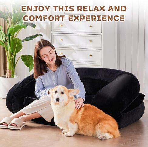 سرير Yojoker للكلاب البشرية للبالغين، سرير كبير قابل للطي مع بطانية، سرير قابل للغسل من الفرو الصناعي على الأرض للبالغين، سرير للكلاب كبير الحجم قابل للإزالة من الإسفنج ذو الذاكرة بحجم بشري باللون الأسود in Kuwait